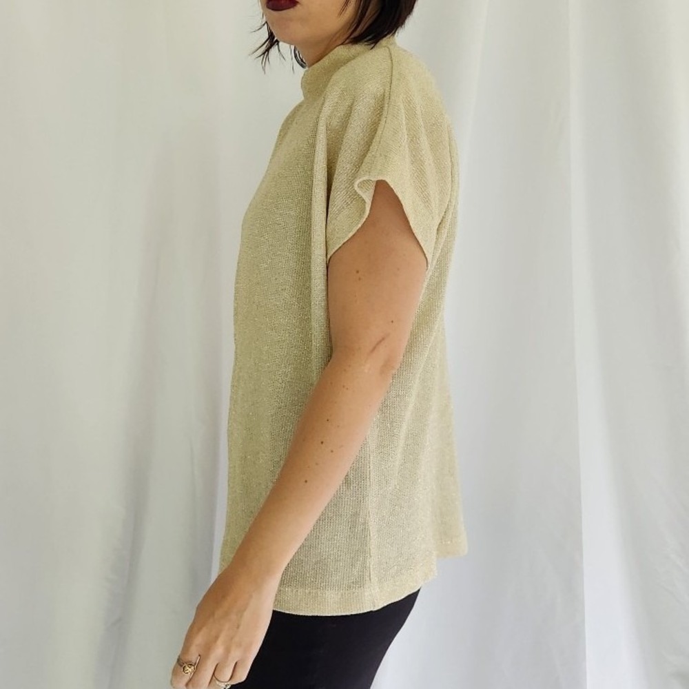 90s Gold Short Sleeve Mock Neck Knit Blouse - Picture 2 of 4